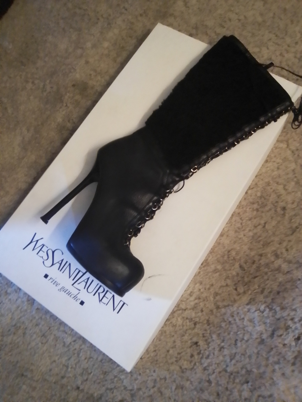 Saint Laurent Black Leather Platform Knee Boot